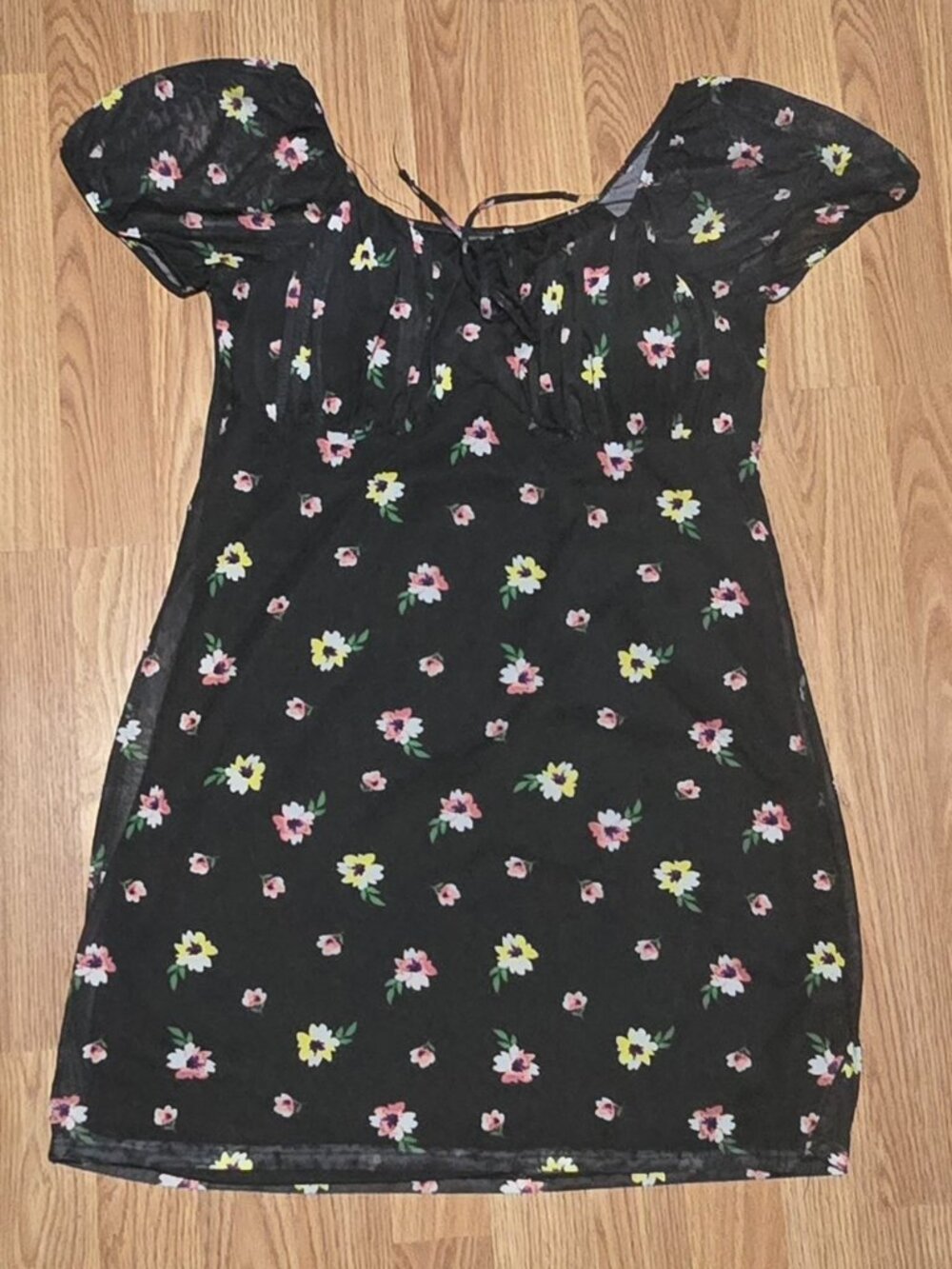Babydoll Dress Sheer Floral Black Fairy No Boundaries Y2K Juniors XL 15-17 Used